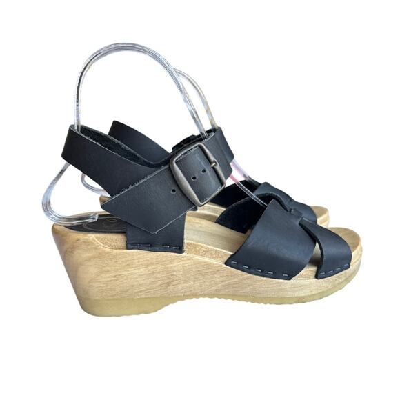 No. 6 Store Shelby Clog on Mid Wedge in Black Leather Size 38 - Picture 2 of 8